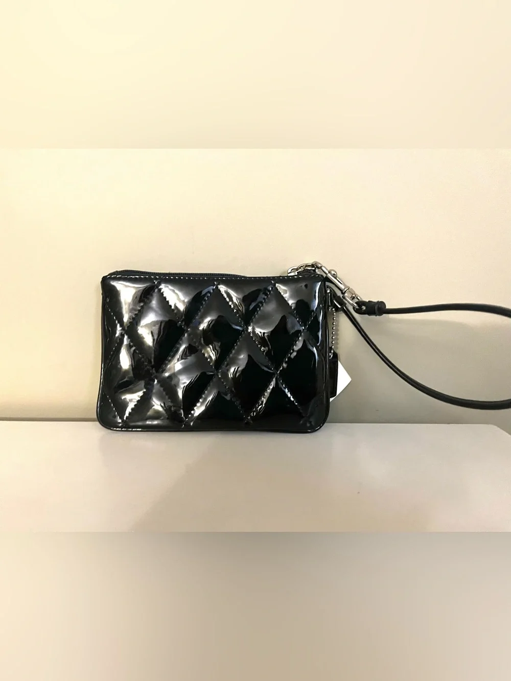 NWT Coach Poppy Black Patent Leather Quilted Wristlet